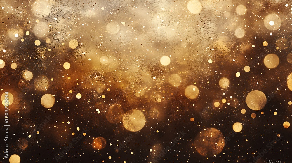 Poster a background of glowing lights in shades of gold and brown, creating an enchanting bokeh effect that