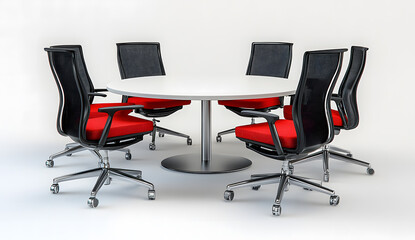 Fototapeta premium Modern Conference Room with Red Leadership Chair and Black Executive Chairs