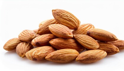 Fototapeta premium heap of almonds isolate on white background ai generated