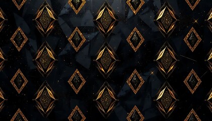 Golden Glitter Diamonds on Dark Abstract Background