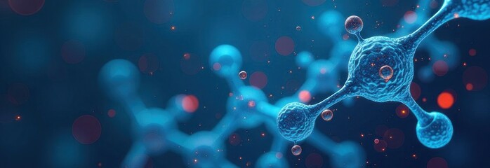 Abstract molecules structure forming a network on a blue background