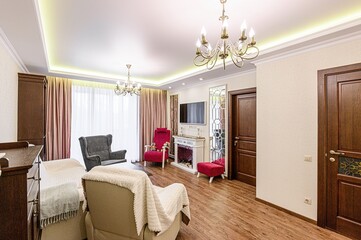 standard interior apartment. living room with sofa
