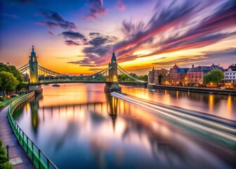 Obraz premium Hammersmith Bridge & Thames River at Sunset - Long Exposure Timelapse Photography