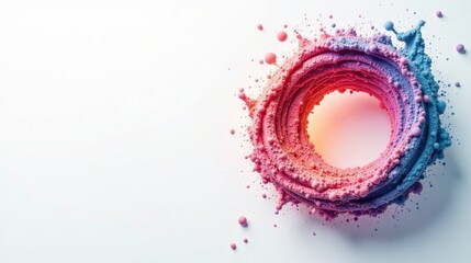 Abstract Circular Swirl of Pink and Blue Paint Splashes on White Background