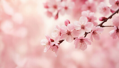 Obraz premium Close-up of delicate cherry blossom petals on pastel background