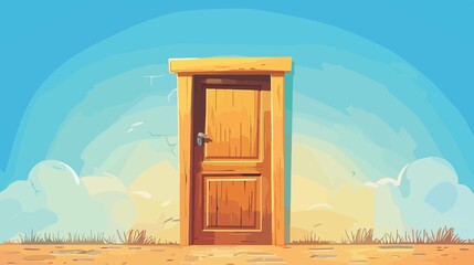 Rustic Wooden Door in Sunlight Close-Up Outdoors - Cartoon Style