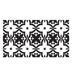 Black and White Geometric Pattern with Interlocking Diamonds and Four-Pointed Stars for Textile Design