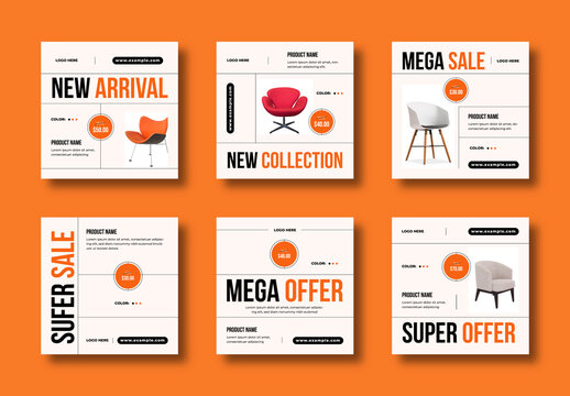 Minimalist Furniture Sale Social Media Template for New Arrivals and Mega Offers