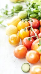 Fresh assorted colorful tomatoes on display.