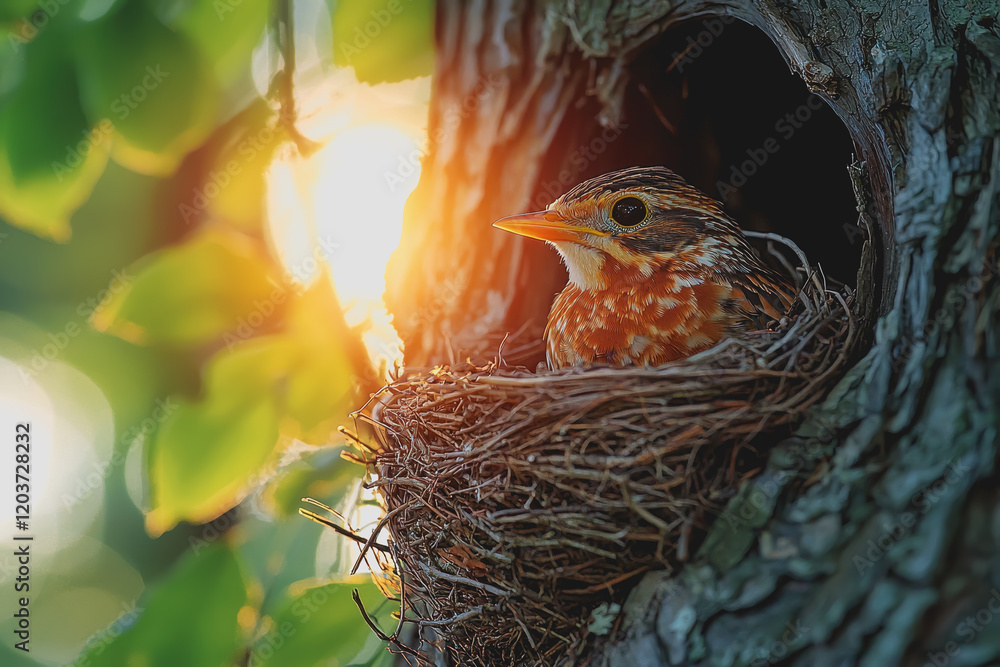 Poster bird nesting in a tree a beautiful scene depicting natures harmony wildlife conservation and avian l