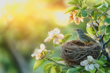 Bird sitting on a nest in a tree branch natural habitat wildlife photography avian nesting behavior spring season nature observation birdwatching ornithology eco-friendly environment