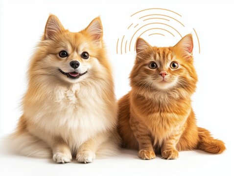 Happy Fluffy Dog and Cat in Harmony