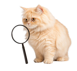 Persian cat with a magnifying glass.