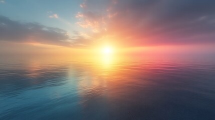 Fototapeta premium Serene Sunset Seascape: A breathtaking sunset over a calm ocean, with vibrant hues of orange, pink, and purple painting the sky and reflecting on the tranquil water.