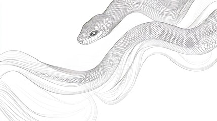 Detailed line art illustration of a snake with flowing, wavy lines on a white background