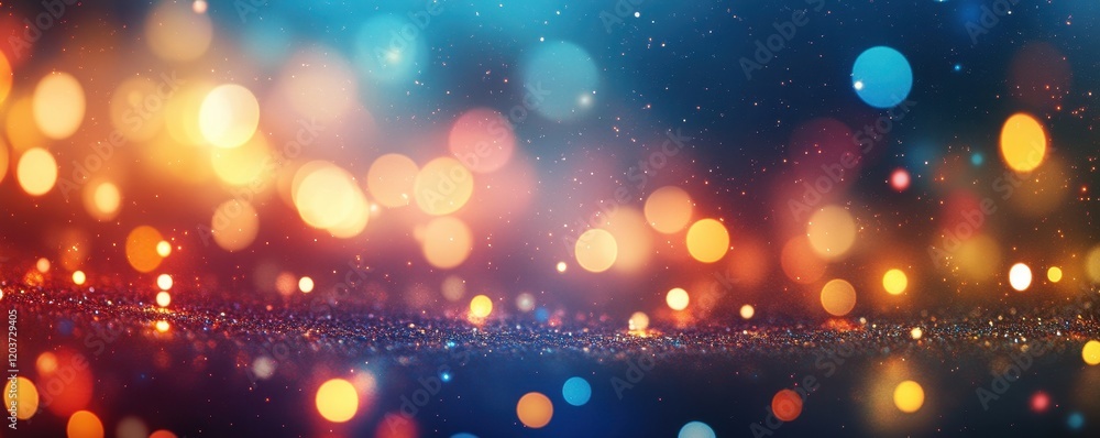 Aufkleber abstract bokeh background with glittering dust and vibrant color gradients.