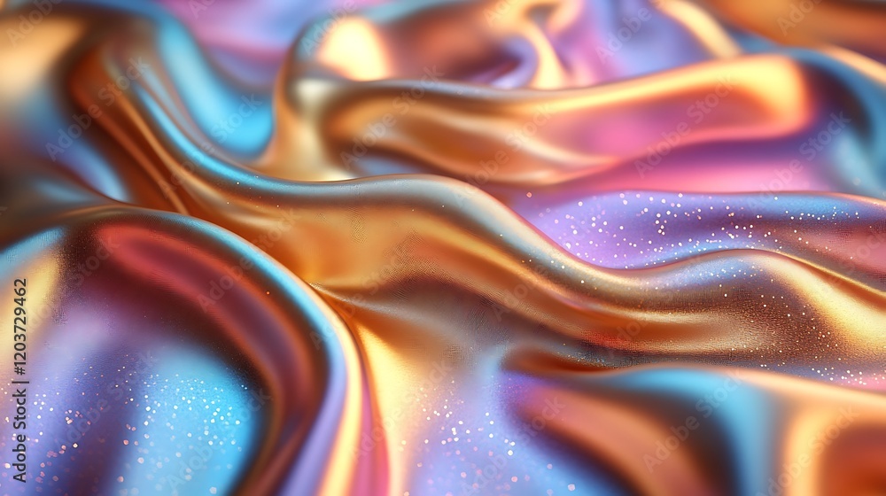 Poster shimmering satin: a close-up abstract image of luxurious iridescent satin fabric with a soft, flowin