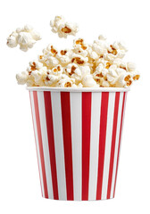 Fresh popcorn in a striped container.