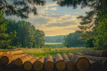 Forest filled with abundant logs natural woodland scene tree trunks timber dense foliage woodland floor natures beauty trunks and branches rustic landscape eco-friendly environment
