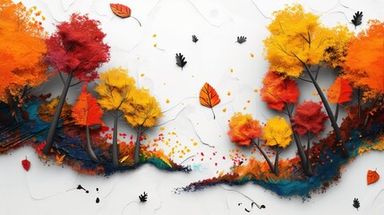 Vibrant Autumn Landscape with Red Yellow and Orange Trees