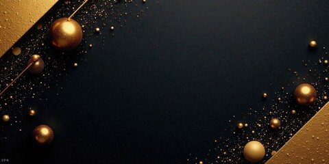 Elegant Golden Spheres and Glitter on Dark Background A Luxurious Festive Design