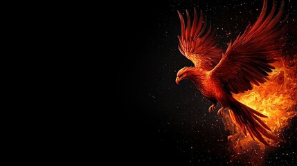 Obraz premium Fiery phoenix soaring through the dark, surrounded by flames and sparks, symbolizing rebirth and transformation.