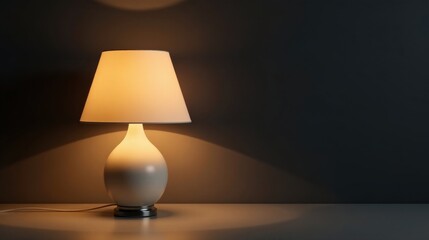 Illuminated Table Lamp Casting Warm Light in a Dark Room