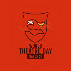 World Theatre Day. March 27. Red background. Poster, banner, card, background.