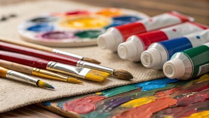 High-Resolution Studio Shot: Assorted Paint Brushes and Paints