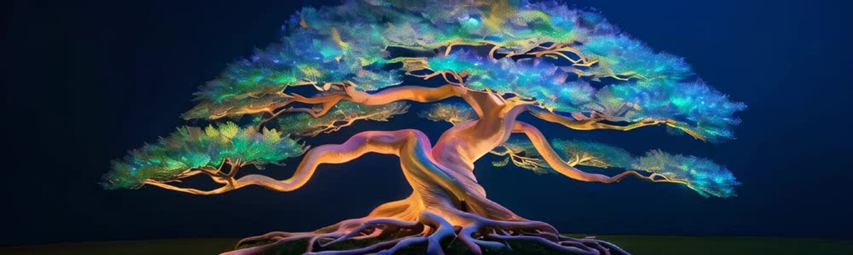 Beautiful illustration of magic tree of life, sacred symbol. Personal individuality, prosperity and growth concept. Yggdrasil tree from norse mythology. Website banner