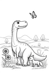 Line Art Dinosaur in Forest 