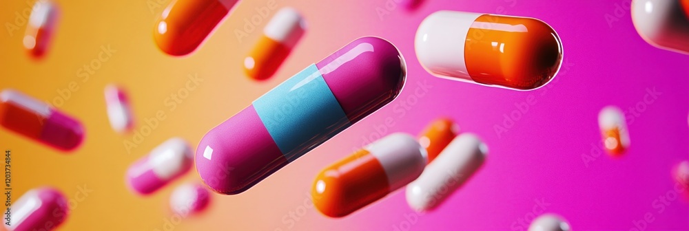 Aufkleber colorful capsules floating against a vibrant gradient background in a creative design layout