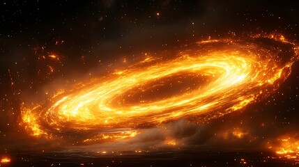 Obraz premium Cosmic Firestorm: A mesmerizing celestial event unfolds, a fiery ring of swirling plasma erupts against a backdrop of twinkling stars, casting a mesmerizing glow of cosmic energy.