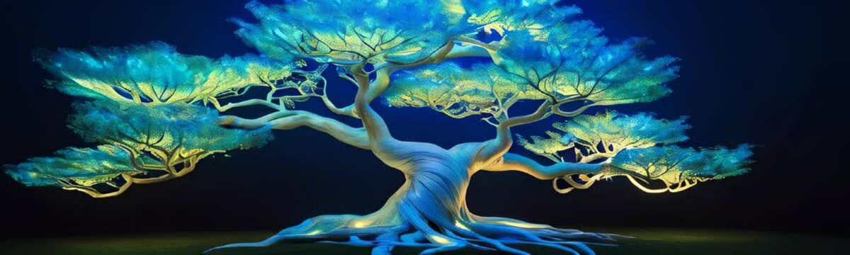 Beautiful illustration of magic tree of life, sacred symbol. Personal individuality, prosperity and growth concept. Yggdrasil tree from norse mythology. Website banner