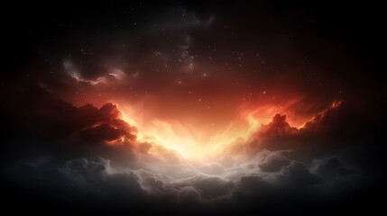 Fototapeta premium Dramatic sunset over a mystical landscape with vibrant clouds and twinkling stars
