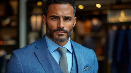 Obraz premium Portrait of a Confident Man in a Blue Suit