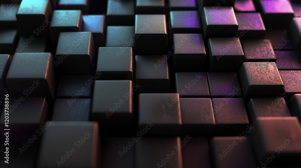 Poster abstract black cubes with colorful highlights in a dynamic arrangement