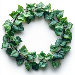 Fototapeta premium Green ivy wreath on white background showcasing natural elegance and minimalist design