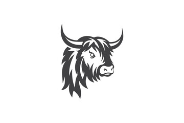 Minimalist Yak Head Logo Design Template On a White Background