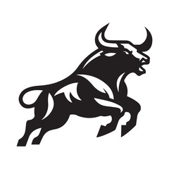 The dynamic black bull logo showcases strength and aggression and features a bold, charging posture with sharp lines.