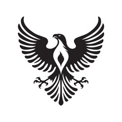 Stylized black phoenix logo with outstretched wings and intricate feather detailing, symbolizing rebirth and power.