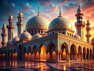 Fototapeta premium Intricate Islamic Mosque Architecture Detail, Close-up Religious Shot
