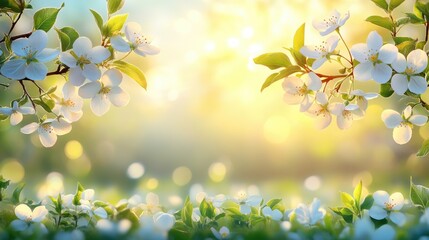 Fototapeta premium Blossoming springtime apple blossoms in sunlit garden. March 8, International Women's Day. Mother's Day