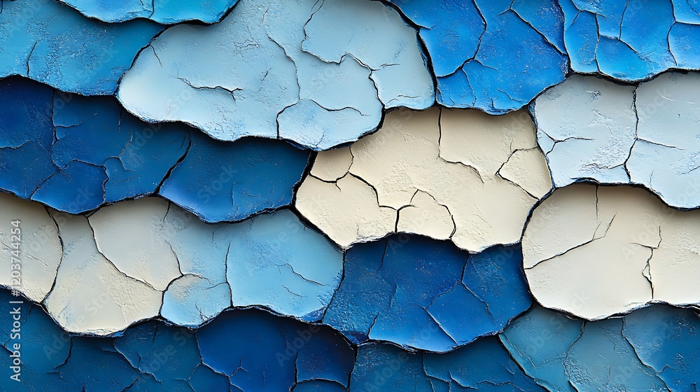 Poster abstract blue cracked paint texture: an abstract and artistic image featuring a cracked and peeling 