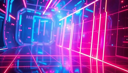Futuristic Neon Corridor Glowing Brightly With Pink And Blue Lights