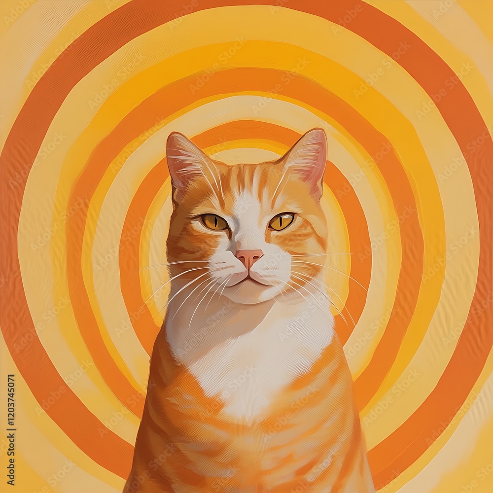 Poster Orange tabby cat portrait against a vibrant circular background.