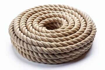 Isolated Rope Coil on White Background: Nautical, Rustic, Textured Rope Stock Photo
