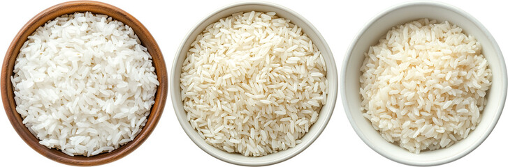 bowl of cooked rice isolated on transparent background, showcasing different rice varieties or cooking methods,  rice in a cup