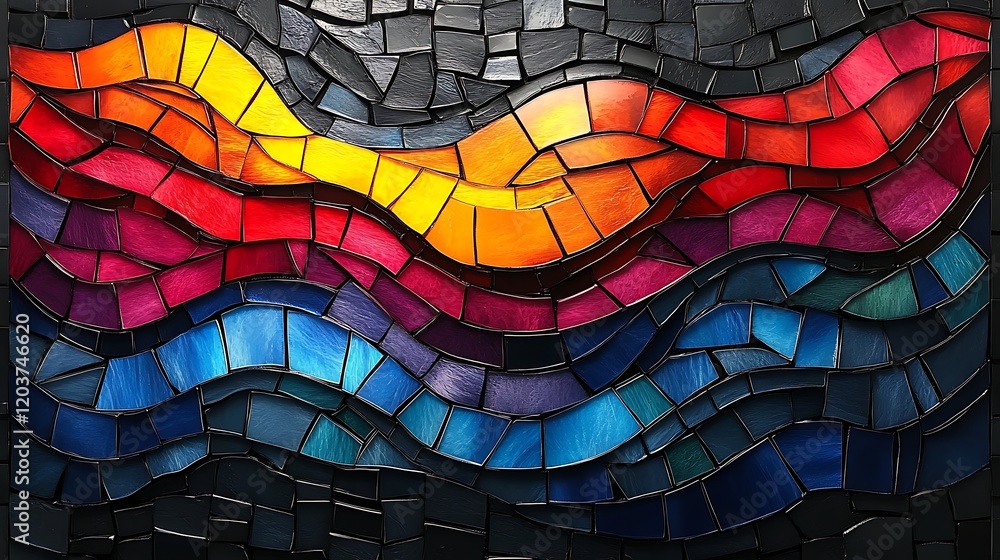 Aufkleber abstract mosaic wave: vibrant mosaic artwork depicting flowing waves of color, a captivating blend o