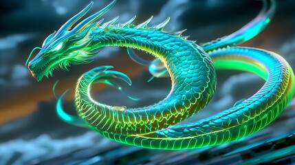 Fototapeta premium glowing green dragon fantasy art - fantasy art